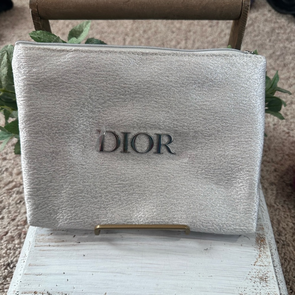 Dior GWP Textured Silver Cosmetic Bag